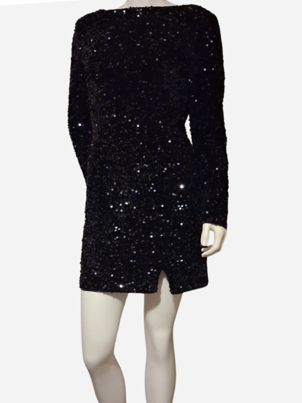 Black Sequin Long Sleeve Mini Dress